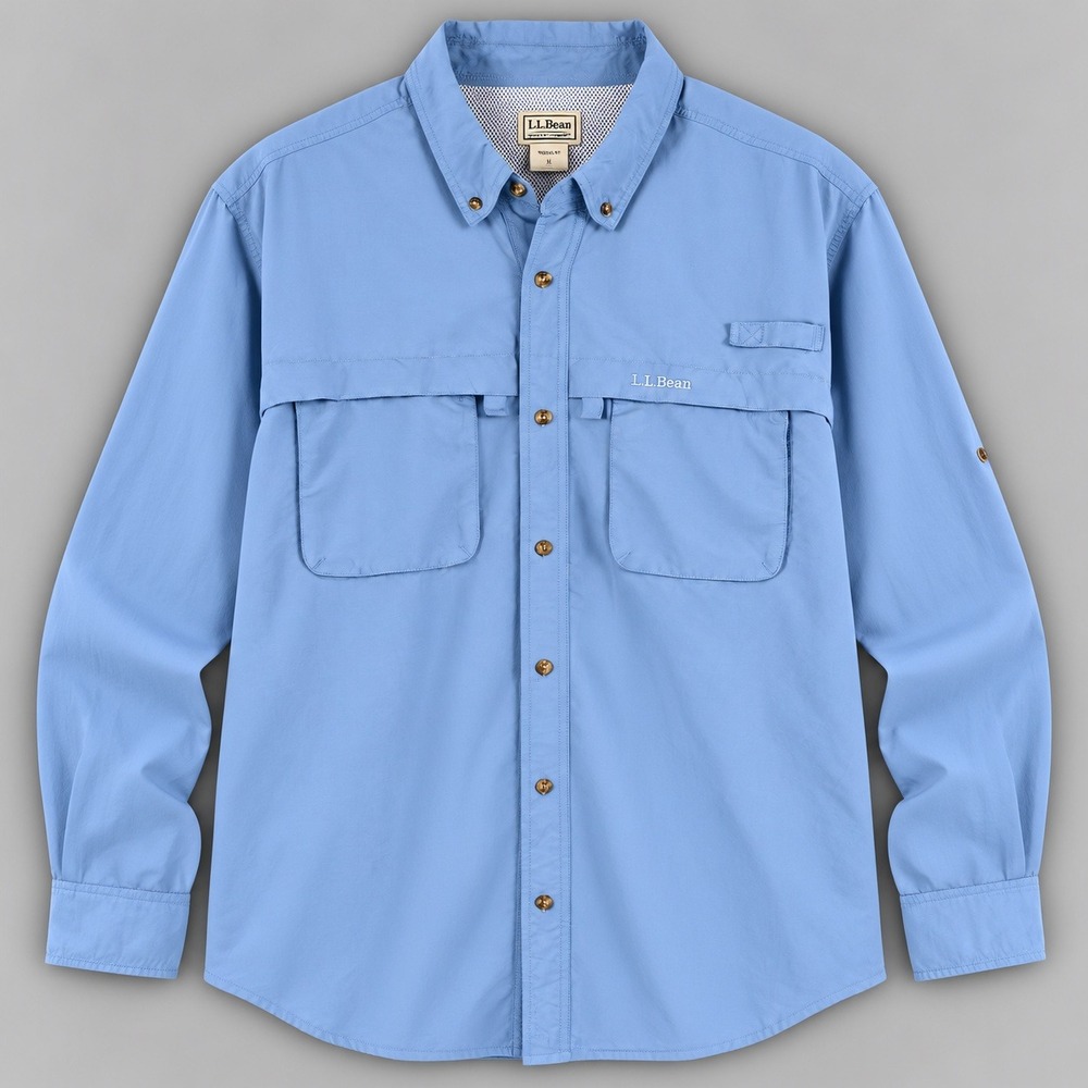 LL Bean Mens XXL Blue Vented Long Sleeve Fishing Shirt 192202 Utility Hiking